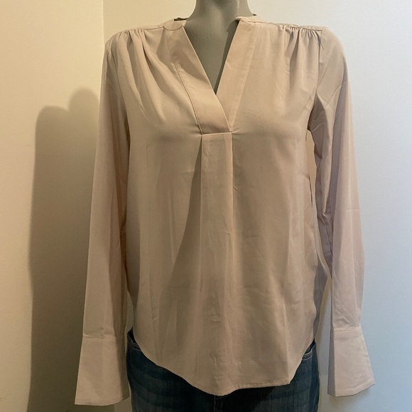Tahari blouse long sleeve v neck button cuff gray womens extra small - Picture 7 of 8